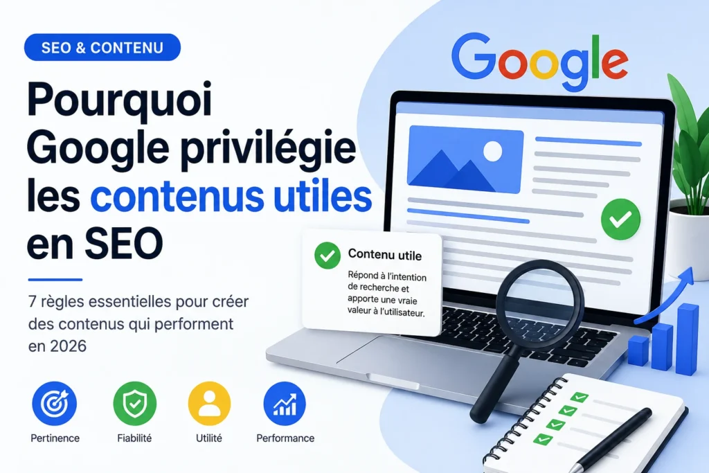 Contenu utile Google SEO : guide sur les critères utilisés par Google pour valoriser les contenus de qualité dans les résultats de recherche.
